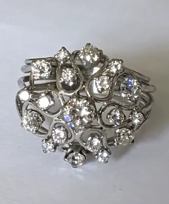 Vintage 18K European Cut Diamond Cocktail/Princess Ring  Sz 9.5 • $1900