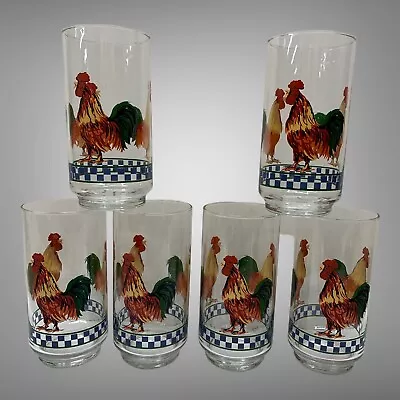 Vintage Set Of 6 Libbey Country Rooster Glass Tumblers Drink Beverage Glasses • $40.77