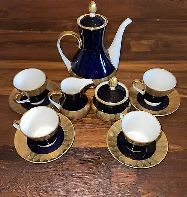 Vintage Echt Weimar Cobalt Blue And Gold Harmonie Pattern 7326 Coffee Set • $175