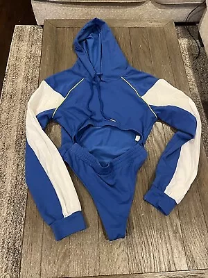 Mens Blue Workout Hoodie Zentai  Bodysuit Singlet Medium 1 Piece Top And Bikini • $39