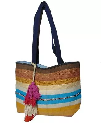 Leather Handle Cotton Kilim Durries Bag • $71.21