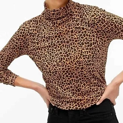 J. Crew Brown Leopard Print Turtleneck Long Sleeve Top M • $29.95