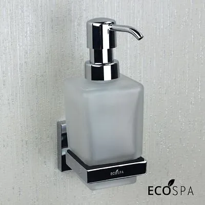 ECOSPA Wall Mounted Soap Dispenser Pump Action Frosted Glass & Chrome Bathroom • £14.95