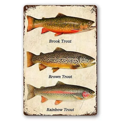 Fish Rainbow Trout Brook Trout Brown Trout Metal Tin Signs Vintage Wall Deco... • $16.77