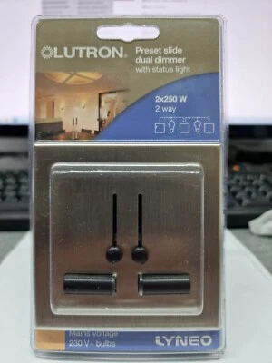 Lutron Lyneo Preset Slide Dual Dimmer + Status Light Lldi-252h-fsn-e *satin Chr* • £49.99