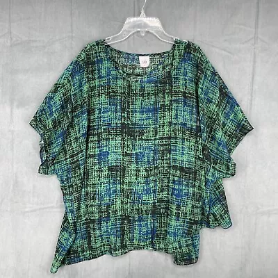 Cabi Tunic Blouse Womens XL Green Sheer Round Neck Short Sleeve Lightweight • $25.99