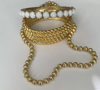 JC Hook Stunning Polished Necklace 1980 Gold Tone Milk Glass Bangle Cuff Lot 3 • $24.99