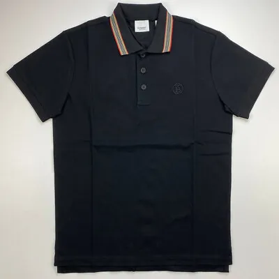 BURBERRY Men's Stripe Collar Polo Shirt T-Shirt Black • $185