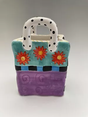 Ceramic Gift Bag Bud Vase Beautiful Hand Painted Milson & Louis Planter/vase • $34