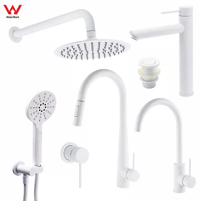 Matte White Bathroom Basin Mixer Kitchen Sink Pull Out Tap Shower Head Wall Arm • $101.99