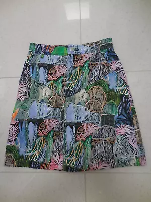 Gorman X Arts Project Au Green Black Blue Cotton Skirt Slit Pockets Exc Cond 10 • $25