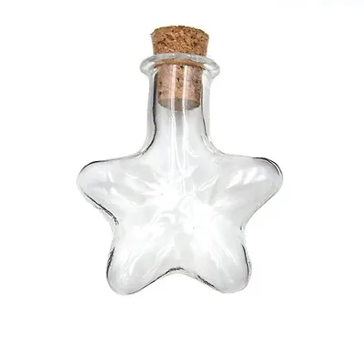 £3.65 • Buy 5 X STAR SHAPED MINI CORK STOPPER CLEAR GLASS BOTTLE PENDANT WISHING BOTTLE TINY