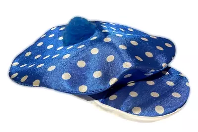 JUMBO BLUE CLOWN HAT Newsboy Cap Mario White Polka Dots Costume Pom Flat Derby • $12.89