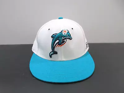 Miami Dolphins Hat Cap Fitted Mens 7 1/8 White Green Reebok NFL Football • $23.10