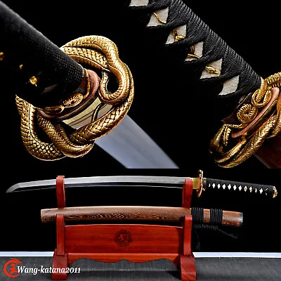 Gold Snake Wakizashi Choji Clay Tempered T10 Japanese Samurai Sword Real Hamon • $298