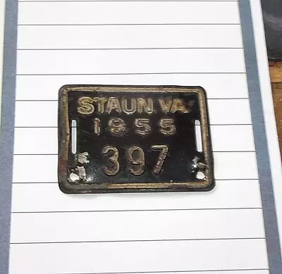 Vintage Bicycle License Plate -ORIGINAL RARE 1955 STAUN VA. NO. 397.   STAUNTON  • $45