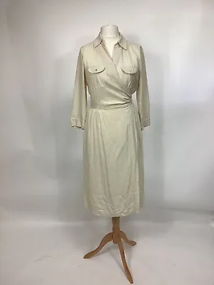 Max Mara Linen 3/4 Length Sleeve Wrap Around Shirt-Dress Leisure Safari Midi #1C • £55