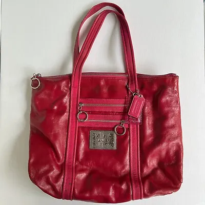 Coach Poppy Patent Leather Glam Tote Silver/Magenta No 13836 • $25.50
