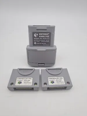 Genuine N64 Rumble Pak + 2 Controller Pak Memory Card Nintendo 64 • $69.92