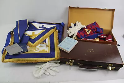 Cased Masonic Regalia Inc Jewels Aprons Gloves Collars Etc 3 X • £18