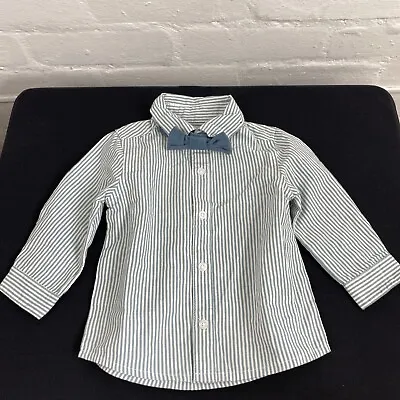 La Redoute Boys Striped Shirt & Bow Tie Pastel Green 9 Months • £8