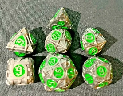 Metal DND (7 PCS) Polyhedral Green Dice Set Dungeons And Dragons Green Dice Set • $17.99