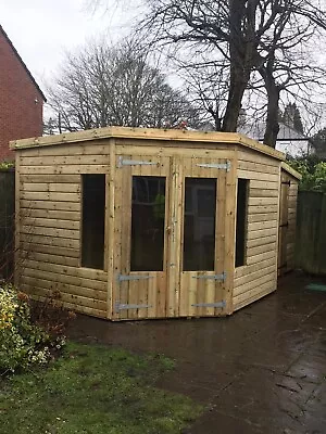 GARDEN SHED CORNER SUMMER HOUSE TANALISED SUPER HEAVY DUTY 9x9 19MM T&G. 3X2 • £1970