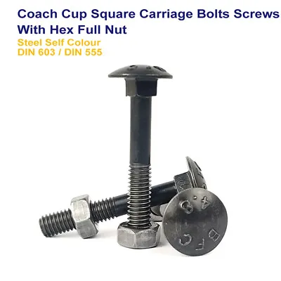 M5 X 60mm COACH CUP SQUARE CARRIAGE BOLTS SCREWS HEX NUT STEEL DIN 603/555 • £2.49