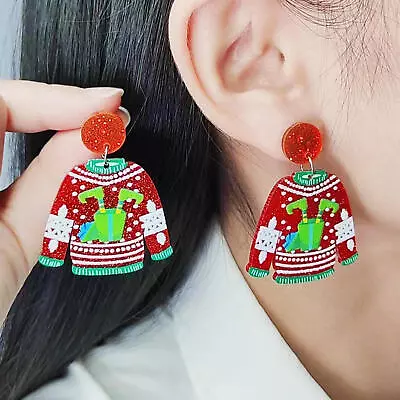 Girls Christmas Earrings Acrylic Cute Sweater Dangle Earrings Christmas Gift • $8.89