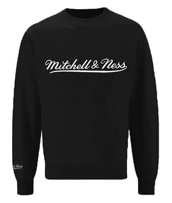 Mitchell Ness Script Logo Black Crew Neck Sweatshirt Mens Pullover Jumper A39E • £17.99