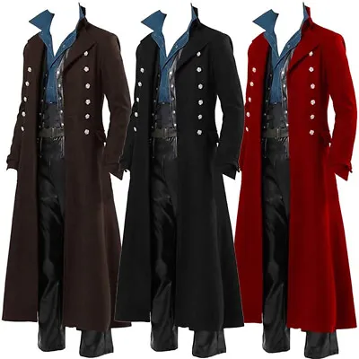 Men Carnival Coats Steampunk Retro Trench Coat Gothic Jacket Medieval Costume UK • £20.58