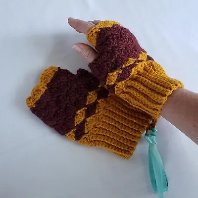 Crochet Fingerless Mitts Gamer Tech Gloves Handmade USA Relaxed Fit Autumn Color • $15