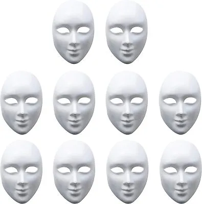 Matana - 10 White Rigid Paper Plain Full Face Masks For Arts & Crafts - Unisex  • £15.45