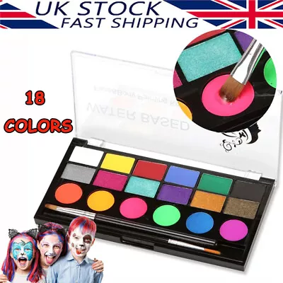 Face Body Paint Make Up 18 Colours Water Based Paints Kit Kids Party With Brush • £5.90