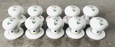 £34 • Buy Reclaimed Ceramic Door Knobs & Base Plates With Floral Design X 5 Pairs