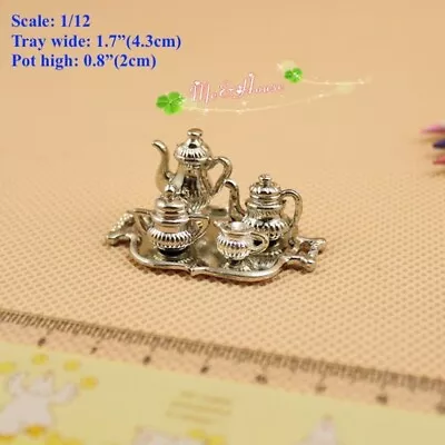 AirAds Dollhouse 1:12 Miniatures Silver Tea Set Pot Coffee Set Tableware • $7.80