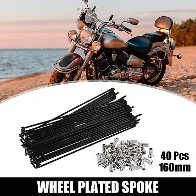 40 Pcs Bicycle Carbon Steel Spokes 12G Bike Spokes 160mm With Nipples Black • $26.31