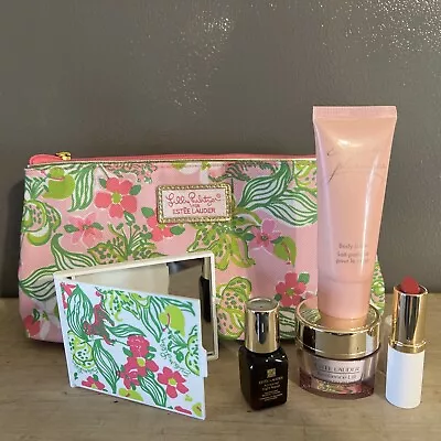 New Estee Lauder LILLY PULITZER  With Make Up COSMETIC BAG 10x5 Gold Metal🌸 • $22.95