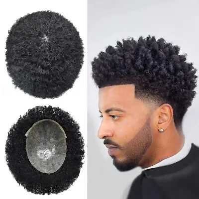 Afro Curl Mens Toupee Full Poly Skin Pu African American Hair System Replacement • $149