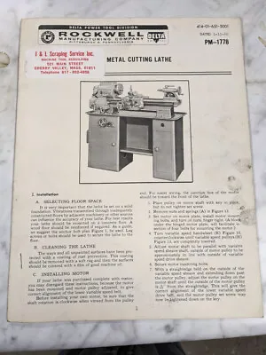 Delta Rockwell 11” Metal Cutting Lathe Operator Service Manual Parts List Book • £139.94