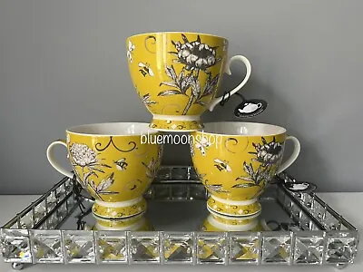 Venetian Royal Botanical Mug/Yellow Floral Tea & Coffee Mug SET Of 3 Mugs • £21