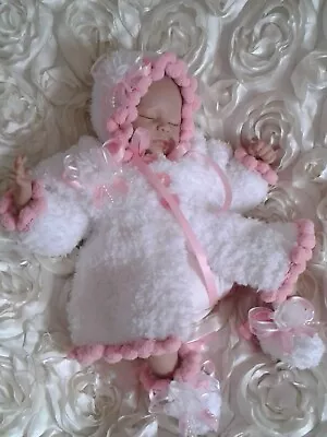 Hand Knitted  Baby Matinee Coat Outfit Set / Premature / Or  Reborn Doll 16  17  • £13.99