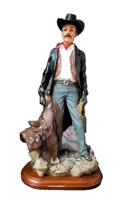 American Cowboy Figure With Saddle & Rope Wooden Base 13  Tall • £15