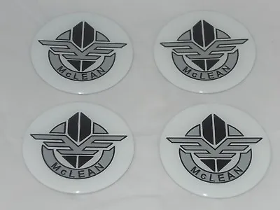 4 - WHITE McLEAN WIRE WHEEL RIM CENTER CAP ROUND STICKER LOGO 2.50  63.5mm DIA • $19.95