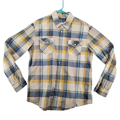 MOSSIMO SUPPLY Co. Shirt Men's Long Roll-Tab Sleeves Plaid Blue Yellow Large • $9.99