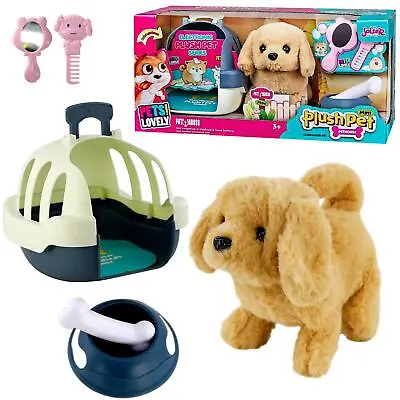 Walking Dog Toy Puppy Plush Pet Carrier Battery Operated Barks With Accessories • £14.89