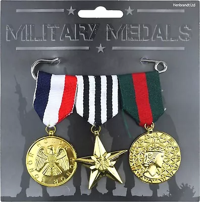 Set Of 3 Military Medals Army World War Fancy Dress Costume Prop Accessories • £3.10