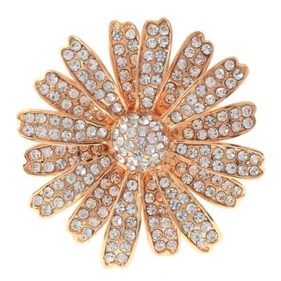 Gold Tone Stretch Metal Flower Ring With Rhinestone R1280-GCL • $13.99