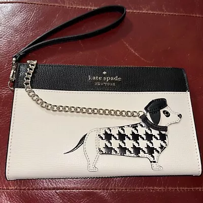 Kate Spade Dog Dachshund Houndstooth Claude Fetch Wristlet Bag Clutch Purse NWT • $64.99