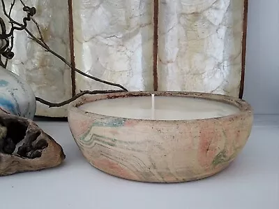 Vintage Nemadji Swirl Southwestern Studio Art Pottery Dish W/ Soy Wax Candle • $25.99